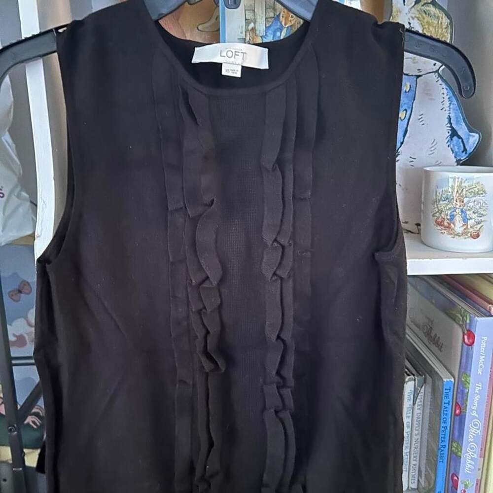 LOFT Black Sleeveless Ruffle Front Blouse
